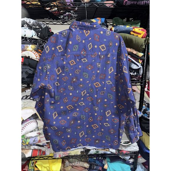 Vintage 90s Bon Homme Aztec Patter Longsleeve Button Up Shirt Size Large - Picture 6 of 6